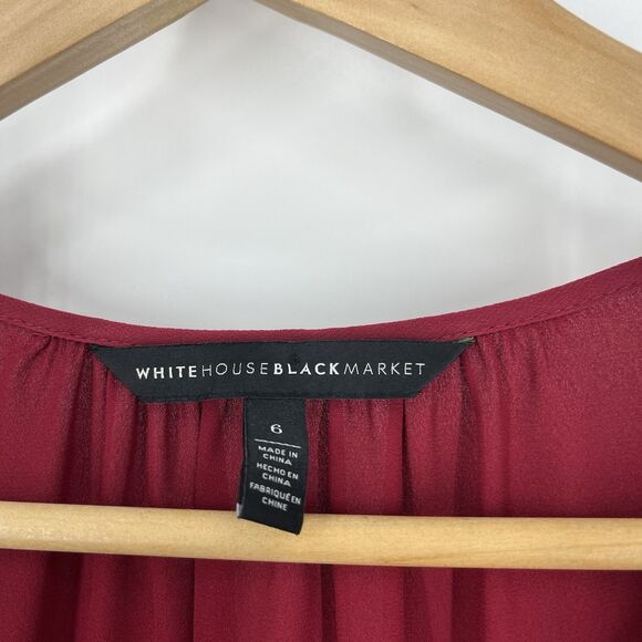 White House Black Market Top Size 6 Womens Red Semi Sheer Tassel Tie Lace Up - Picture 4 of 9